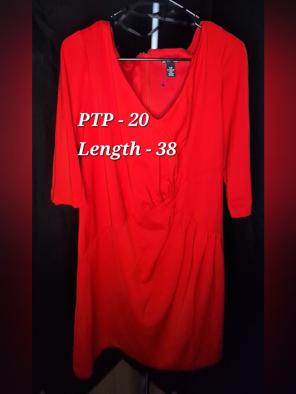 New Directions Red V-Neck Draped Sheath Dress Midi 3/4 Sleeve